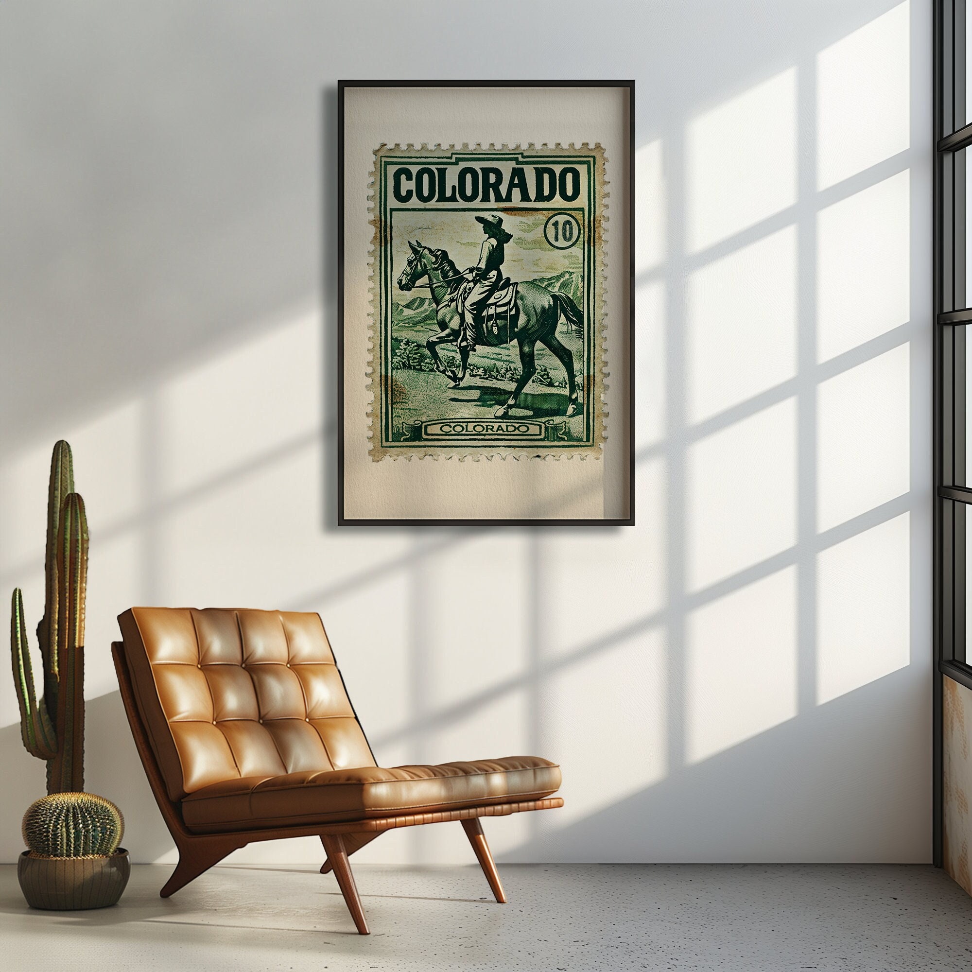 Vintage Colorado Stamp Wall Art Western Cowgirl Print Rustic Home Decor