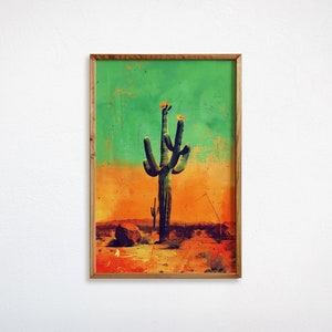 Vintage Cactus Print Southwestern Wall Art Rustic Farmhouse Desert Decor Boho Cactus Poster Botanical Art Print