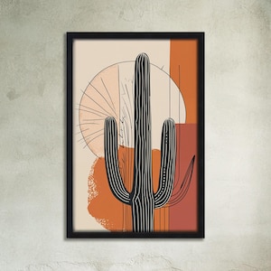 Cactus Wall Art Line Art Modern Western Home Decor Southwestern Desert Landscape Wall Art Minimalist Design Eclectic Wall Art