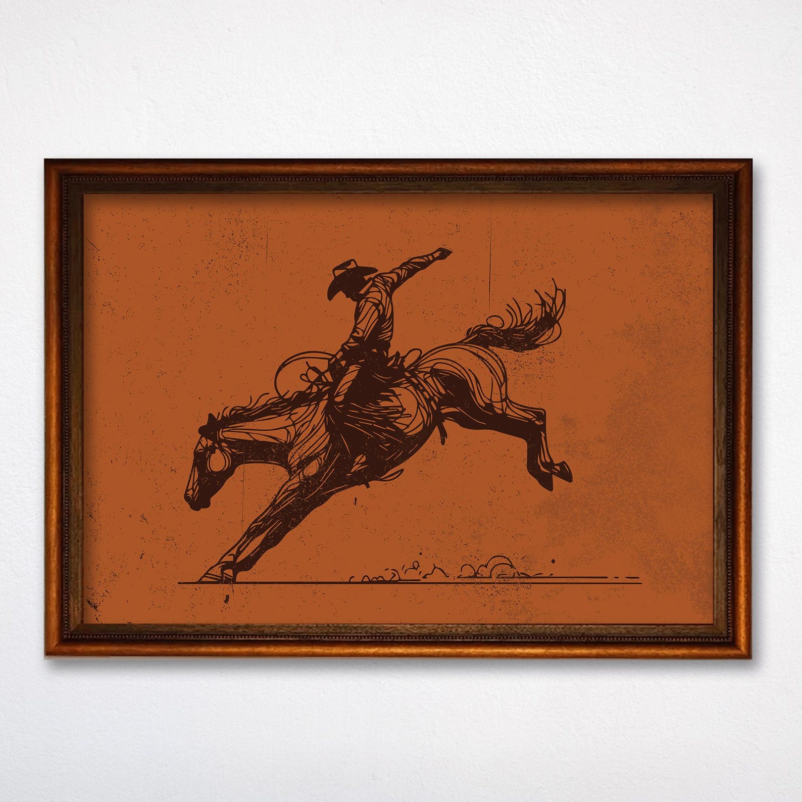 Rustic Brown Rodeo Cowboy Rodeo Wall Art Western Bucking Horse Print for Rustic Home Decor ...