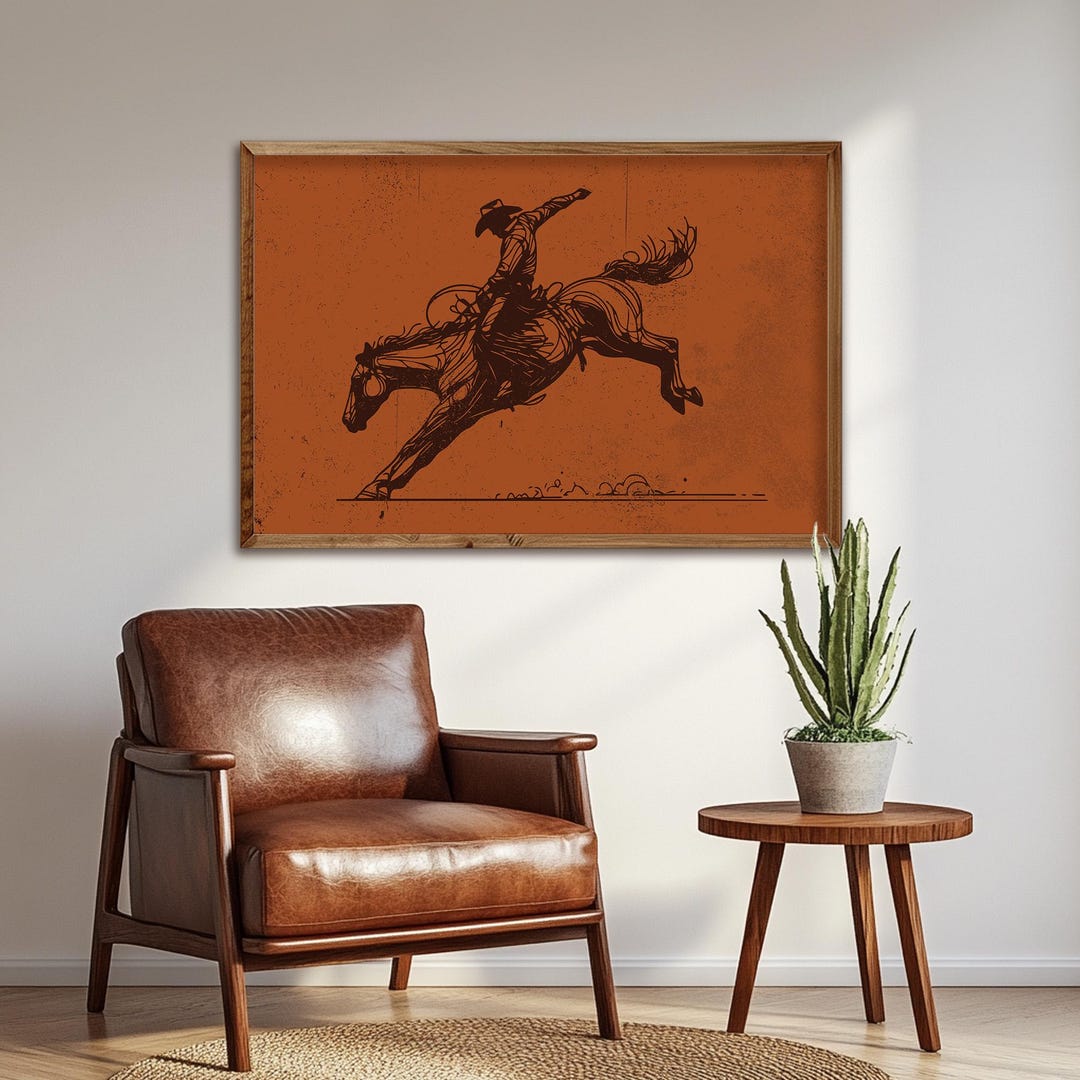 Cowboy Rodeo Wall Art Western Bucking Horse Print for Rustic Home Decor ...