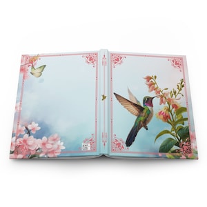 Hummingbird, Pink Flowers and Hummingbird, Hummingbird Journal, Diary, Notebook, Bird Book, Gift, Hardcover Journal Matte