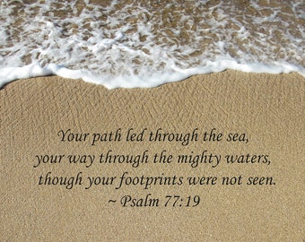 Psalm 77: 19 Bible Verse with Waves and Sand