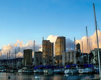 Honolulu Cityscape at Sunset, Oahu Hawaii