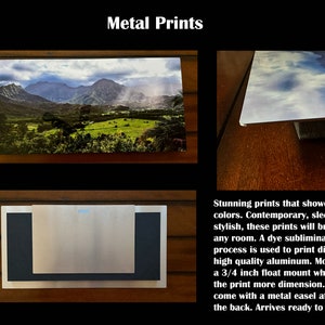 Może przedstawiać: Metalowe wydruki prezentujące żywe kolory. Nowoczesne, eleganckie i stylowe, te wydruki rozświetlą każde pomieszczenie. Do drukowania bezpośrednio na wysokiej jakości aluminium stosuje się proces sublimacji barwnik&oacute;w. Zamontowane na 3/4-calowym montażu pływającym, co nadaje wydrukowi większą głębię. Rozmiary biurkowe są wyposażone w metalowy sztalugę przymocowaną do tyłu. Dostarczane gotowe do wyeksponowania.