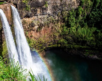 Wailua Falls With Rainbow, Kauai Hawaii