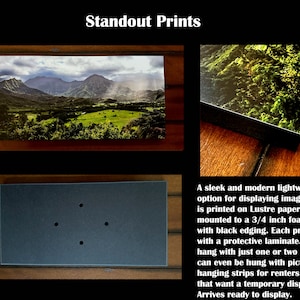 Może przedstawiać: Zdjęcie w ramie przedstawiające bujną zieloną dolinę z g&oacute;rami w tle. Rama jest czarna i ma ochronną laminację. Odbitka jest zamontowana na płycie piankowej o grubości 1,9 cm z czarną krawędzią. Odbitka jest dostarczana z okuciami do zawieszenia.