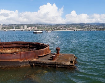 USS Arizona Memorial Panoramic at Pearl Harbor , Oahu Hawaii