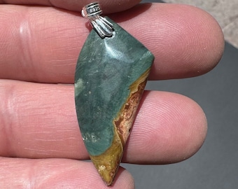Unique Blue Mountain Jasper Cabochon Pendant with Silver Pinch Bail, Handcrafted Jasper Stone Necklace
