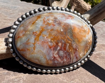 Hebilla de cinturón estilo western con piedra de ágata Cordero: bañada en plata.