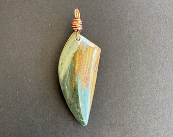 Blue Mountain Jasper Cabochon Pendant with Copper Bail, Handcrafted Jasper Stone Necklace