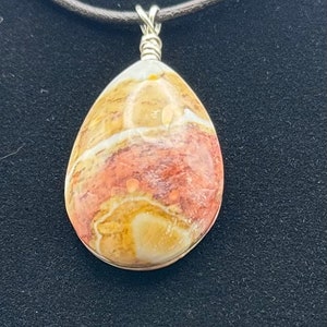 Chalcedony Teardrop Cabochon Pendant, Chalcedony Stone Necklace, Grooved and Silver Wire Wrapped Chalcedony Pendant, Gemstone Necklace