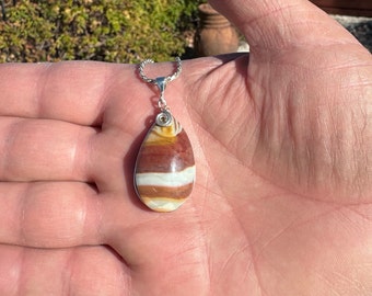 Teardrop Chalcedony Pendant: Grooved Silver Wire Wrapped Gemstone Necklace