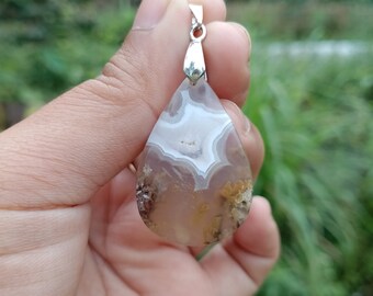 Pendentif agate mousse chrysocolle calcédoine