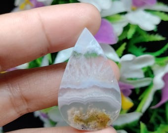 Teardrop Moss Agate Gemstone (34x21x4 mm)