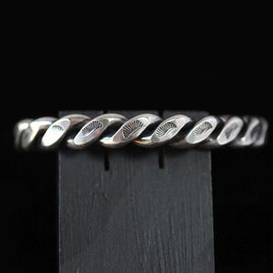Vintage Old Pawn Navajo Twisted Silver Ingot Rope Cuff Bracelet with Decorative Stamp, 2.3&quot; Wide, 40.73g