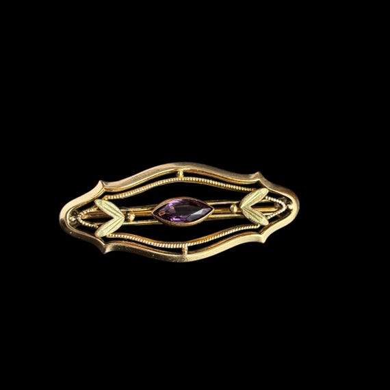 Antique PS Co Edwardian Gold Filled Bar Brooch Amethyst Glass Signed