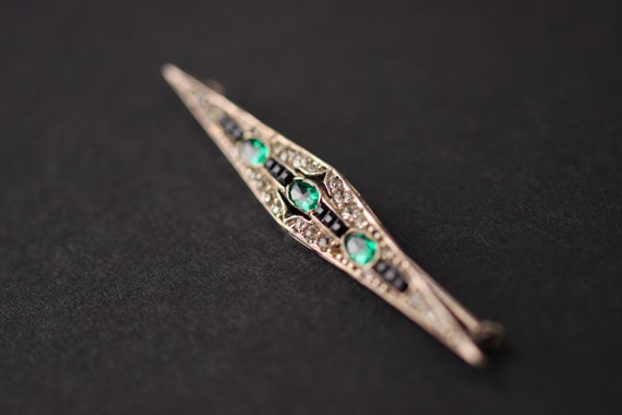 1920s Art Deco Sterling Silver Brooch with Green,… - image 4