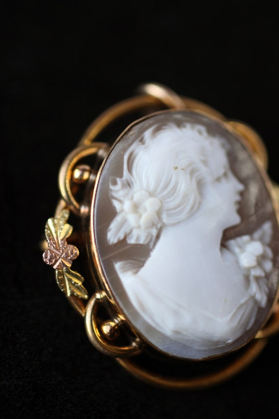 Vintage Right Facing Shell Cameo with Black Hills… - image 7