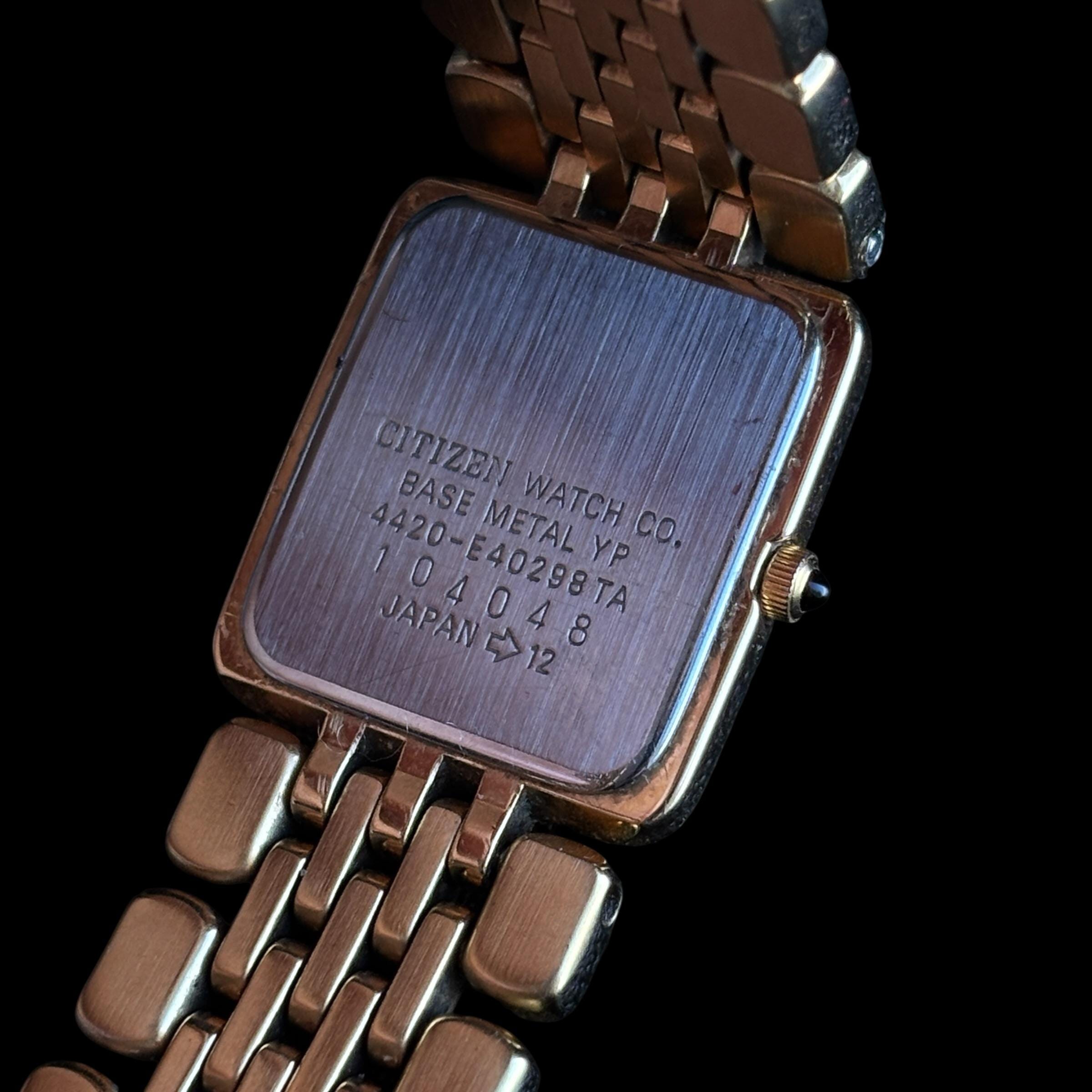 Vintage Citizen Noblia Rectangular Gold Tone Quartz Watch With