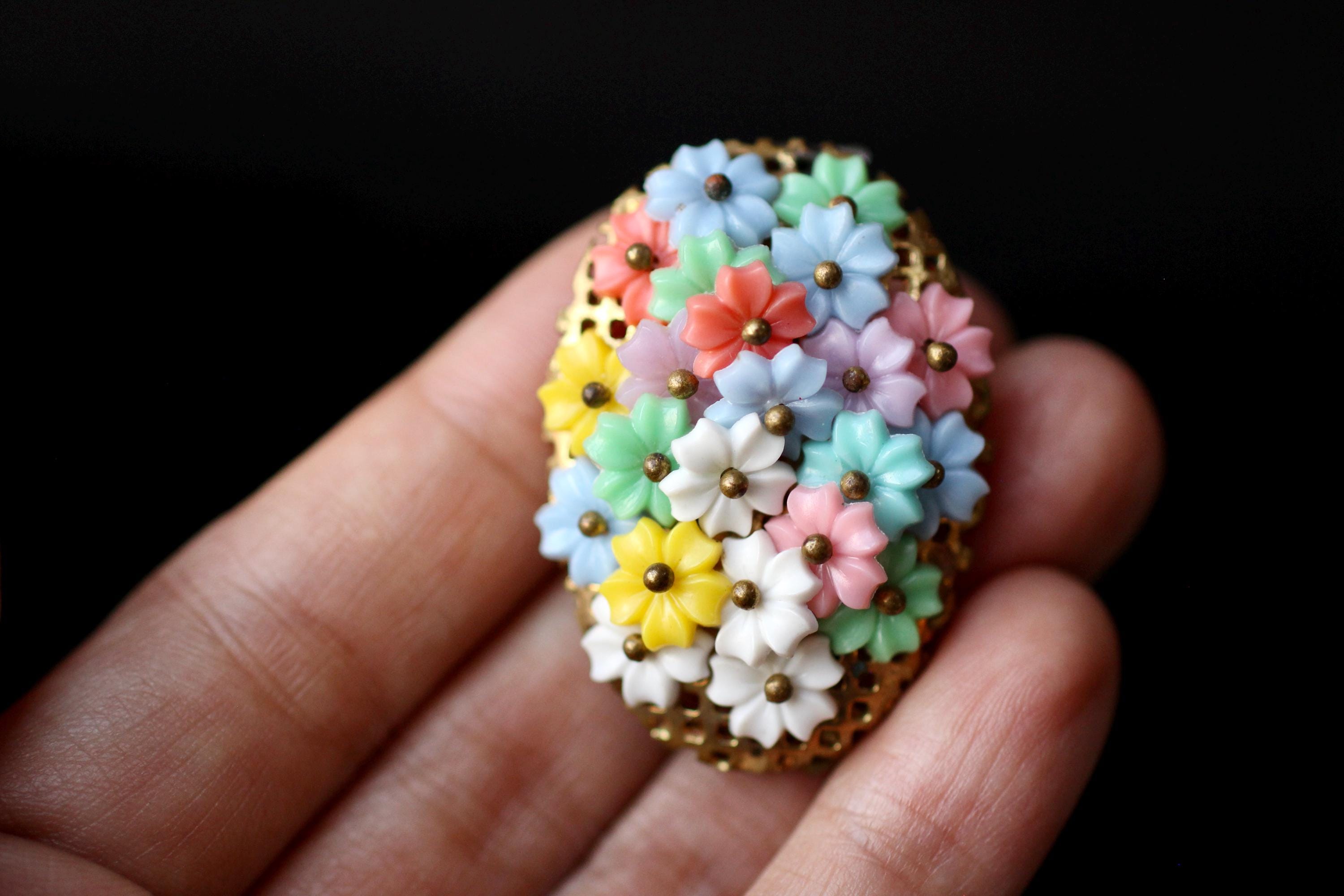 Antique Art Deco likely Miriam Haskell Multicolored Floral Mosaic Teardrop Clip Vintage Miriam Haskell Style Flower Dress Clip: Multicolored  main image 2