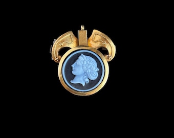Antique Victorian 18K Gold Cameo Brooch Pendant | Agate Carved Cameo | Convertible Pin