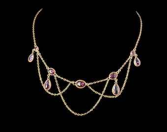 Antique Edwardian/Art Nouveau Rolled Gold Paste Glass Festoon Necklace Edwardian 16 inches