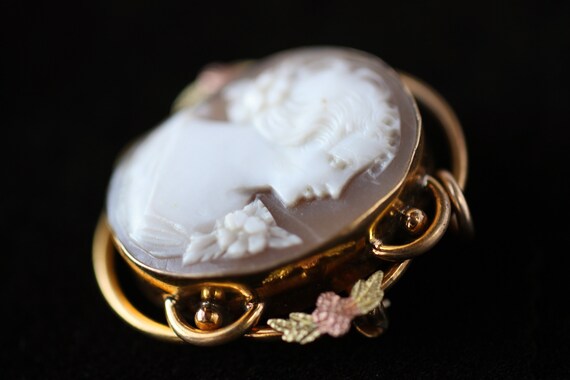 Vintage Right Facing Shell Cameo with Black Hills… - image 4