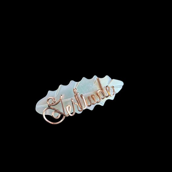 Vintage Abalone Shell Name “Gertrude” Script Broo… - image 1