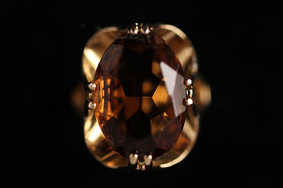 Vintage Vargas Smokey Topaz Glass Stone 18k Gold … - image 2