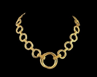 Vintage Monet Chunky Gold Tone Triple-Link Runway Statement Necklace