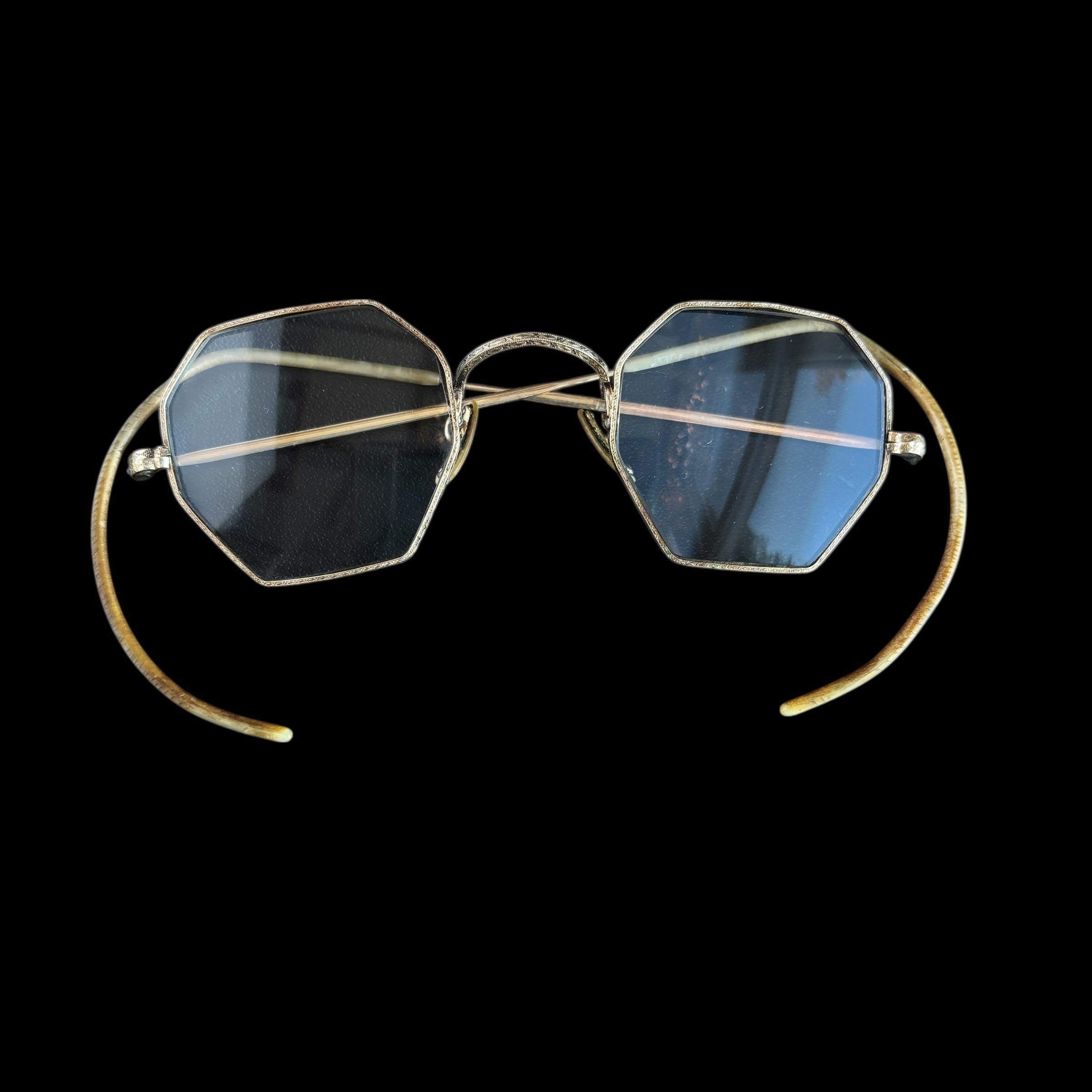 Antique 1920s Bausch & Lomb Gold Filled Etched Readers Eye Glasses 