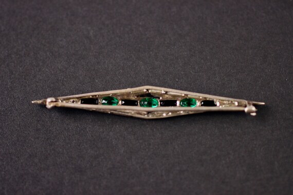 1920s Art Deco Sterling Silver Brooch with Green,… - image 5