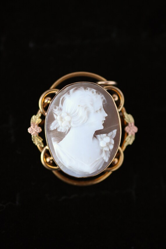 Vintage Right Facing Shell Cameo with Black Hills… - image 2
