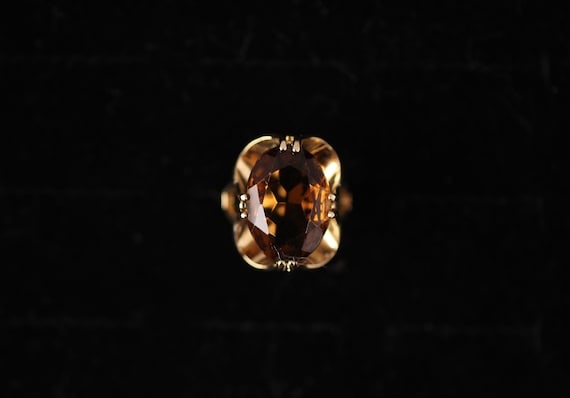 Vintage Vargas Smokey Topaz Glass Stone 18k Gold … - image 1