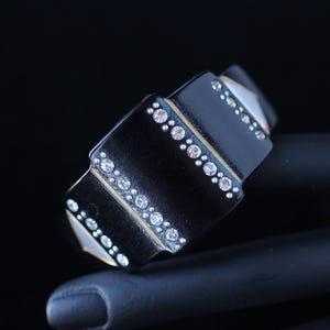 Vintage Art Deco Hair Barrette: Silver Tone, Black & Gold Geometric Rhinestone, Made in France