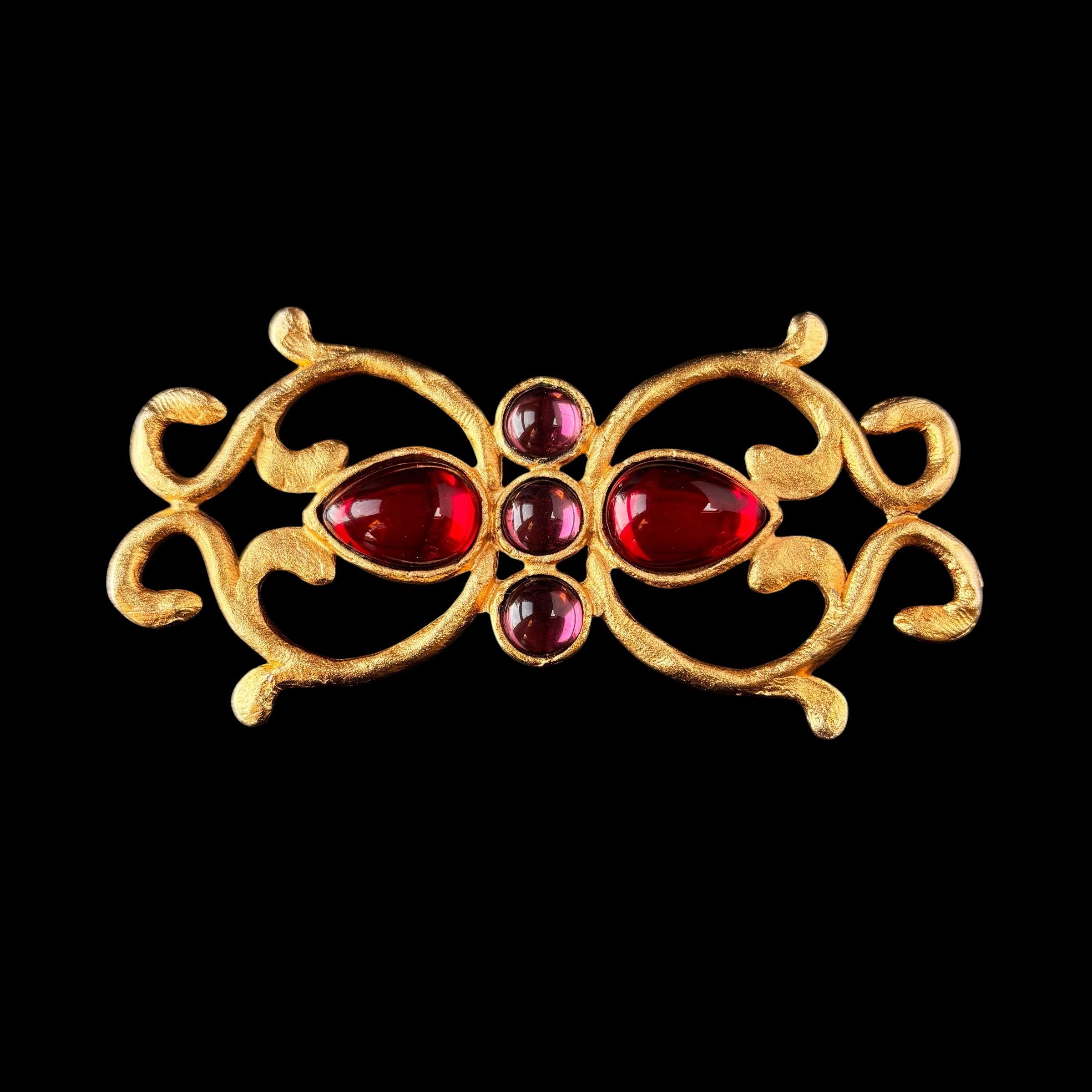 Gripoix Style Brooch - Etsy Vintage Anne Klein Gripoix Style Lucite Rhinestone Amber Christmas Brooch Pin main image 0
