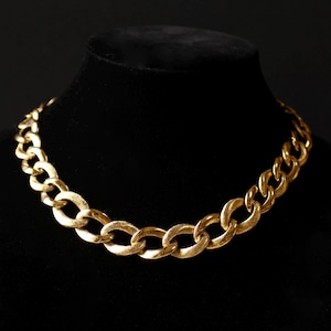 Vintage Napier Gold Tone Chain Link Necklace, 18", 15mm Wide, Etched & Polished Links