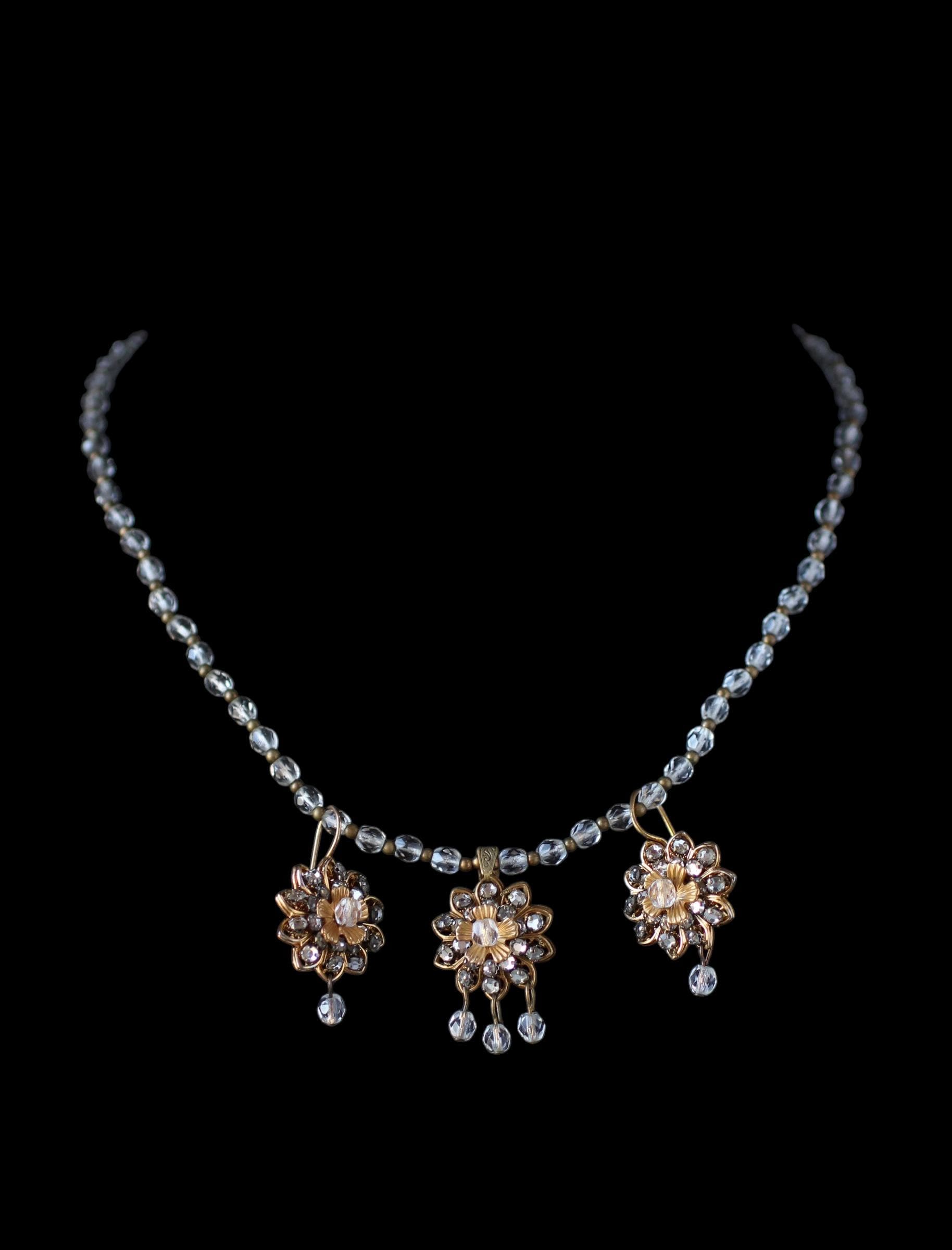 ｂ*ｙ様 ヴィンテージ⭐︎MIRIAM HASKELL⭐︎ラインストーン付きのリ Vintage Miriam Haskell Clear Glass Beaded Necklace and Pierced