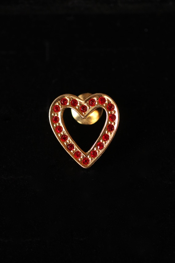 Vintage AVON Red Rhinestone Heart Gold Tone Pin