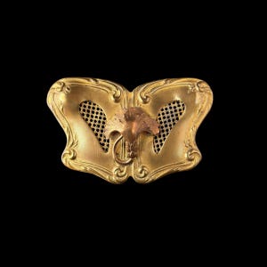 Antique Art Nouveau Brass Brooch Large Gold Tone Pin Victorian Era Ornate Floral Scroll