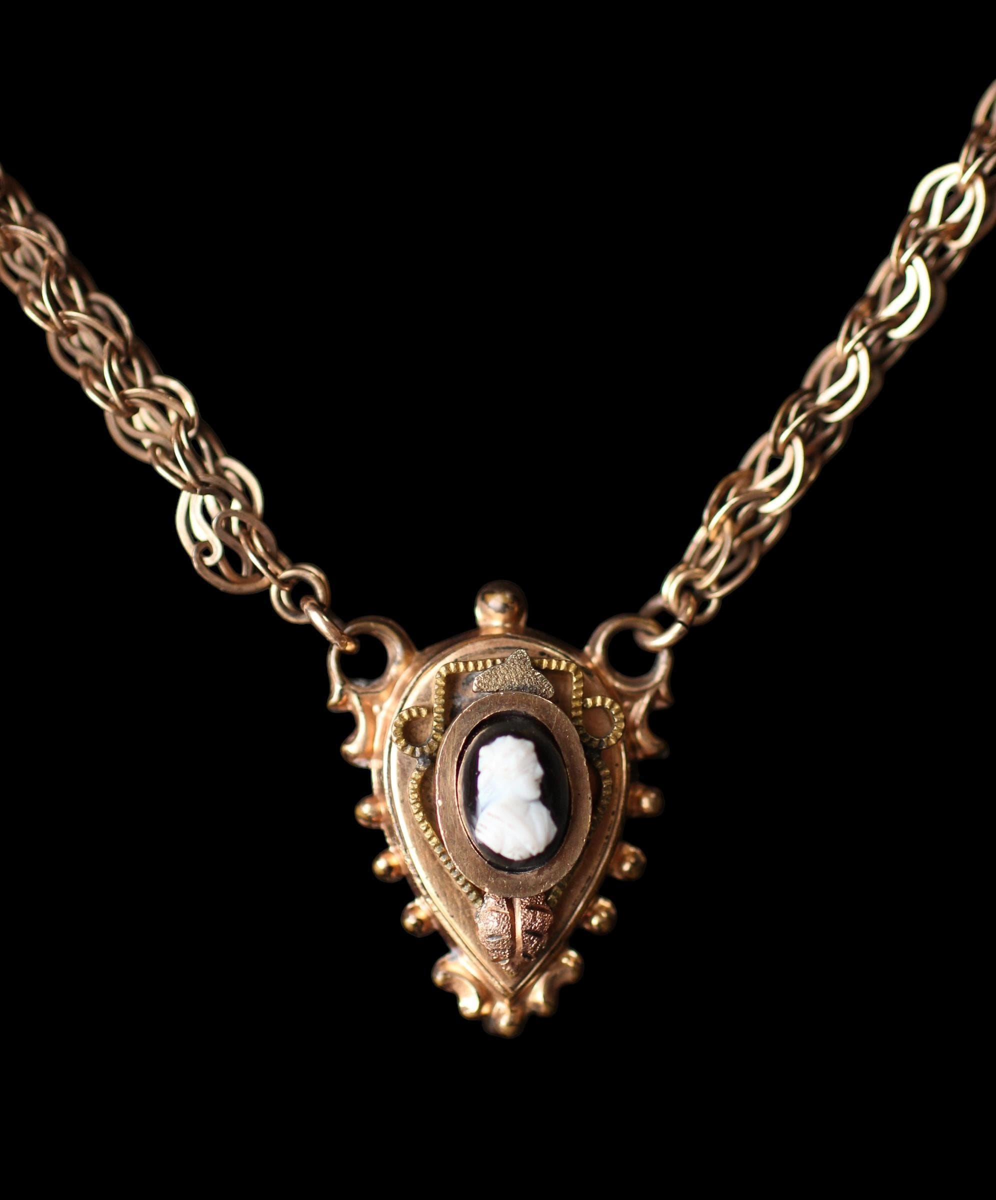 Antique Victorian Gold-filled Cameo Watch Fob Necklace With