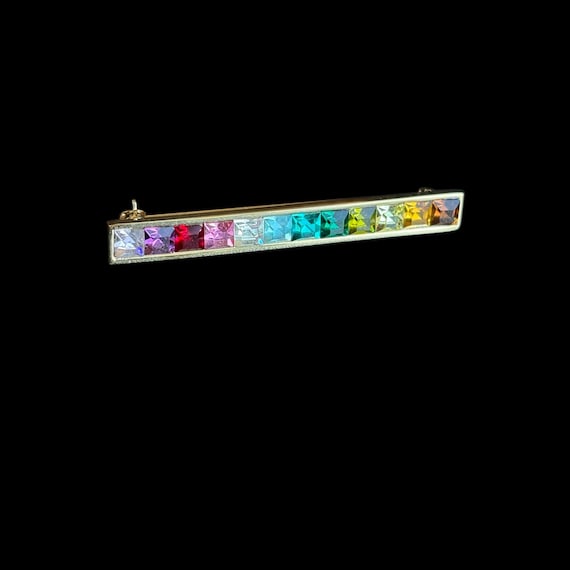 Vintage Givenchy Designer Rainbow Crystal Bar Brooch Pin