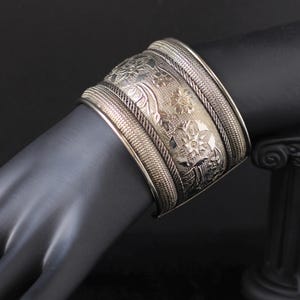 Vintage Silver Wide Wave Style Design Cuff Bracelet 925