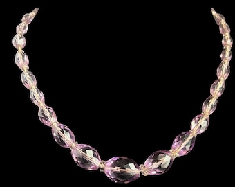 Collar vintage de cristal facetado morado con cuentas de tamaño gradual y cierre de plata de ley (40,6 cm)