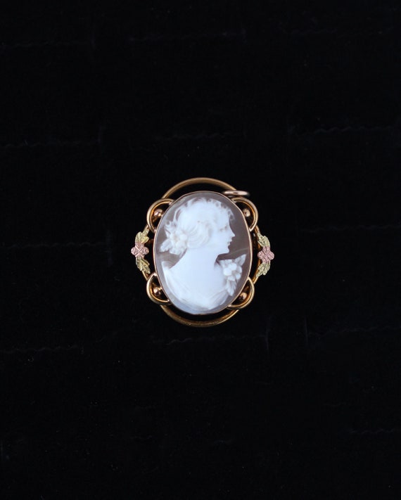 Vintage Right Facing Shell Cameo with Black Hills… - image 1