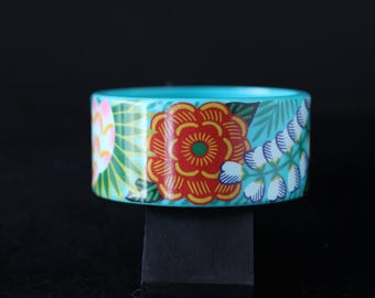 Vintage Avon Tropical Beauty stevige statement-armband met armband – groenblauw met bloemenprint