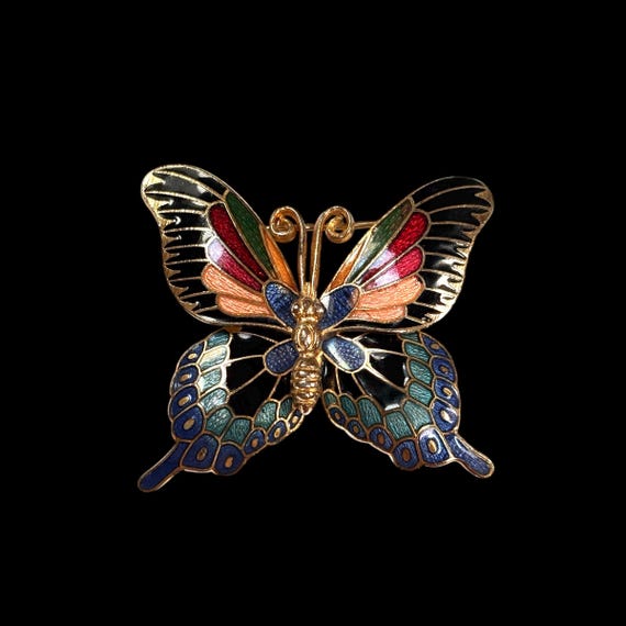 Vintage Cloisonné Butterfly Enamel Brooch Pin