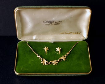 Vintage Van Dell 12k Gold Filled Leaf Necklace Earring Jewelry Set