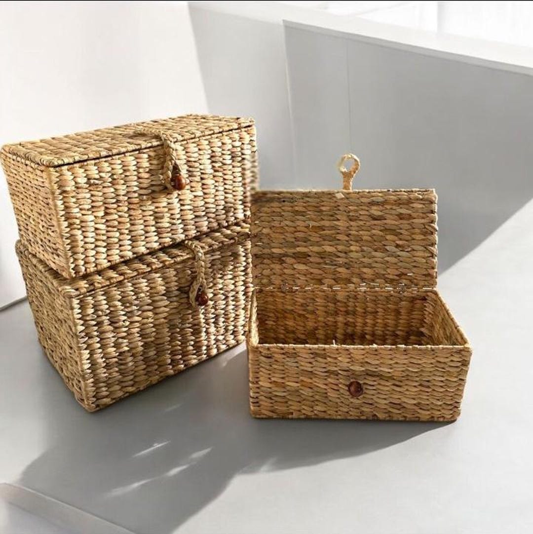 Simple Rattan Box Storage Rattan Storage Box Set With Lids – Natural Woven Organizer - Etsy